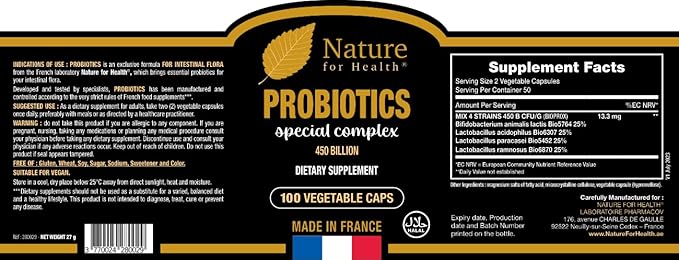 Probiotics Special Complex - Dietary Supplement Supporting Gut Health & Immunity - 4 Strains & 450 Billion - Sugar & Gluten-Free - Made in France - 100 Vegetable Caps.