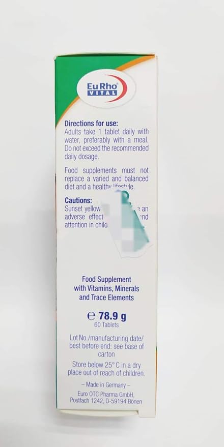 EuRho Vital A-Z Multivitamins With 24 Vitamins & Minerals For Adults - 60 Tabs