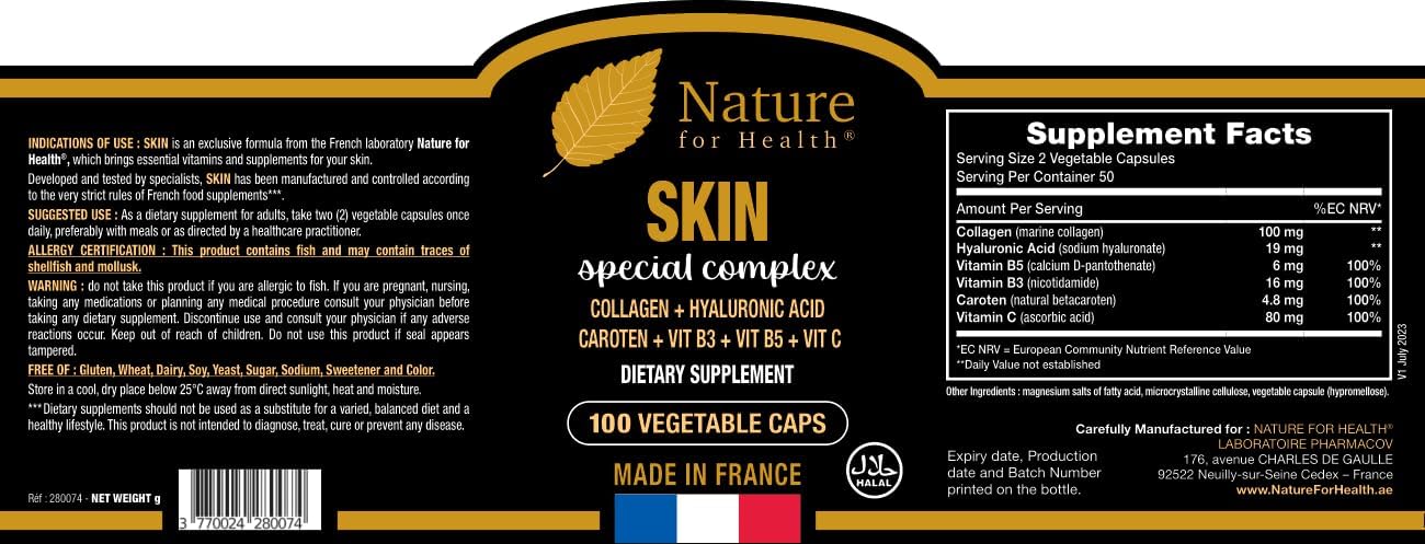 Skin Special Complex -NATURE FOR HEALTH Dietary Supplement Improving Skin Appearance - Collagen, Vitamins & Minerals - Sugar & Gluten-Free - 100 Vegetable Caps