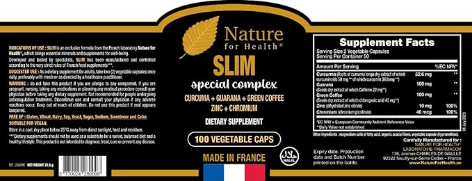 Slim Special Complex - Dietary Supplement for Health Weight Management - Curcuma, Guarana, Green Coffee & Minerals - Sugar & Gluten-Free - 100 Vegetable Caps
