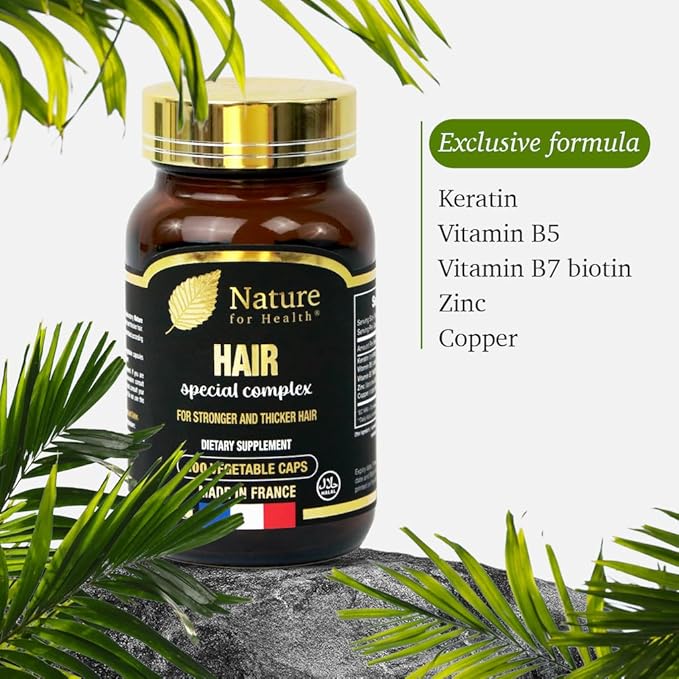 Hair Special Complex - Dietary Supplement for Stronger & Thicker Hair - Keratin, Vitamins & Minerals - Sugar & Gluten-Free - Made in France - 100 Vegetable Caps