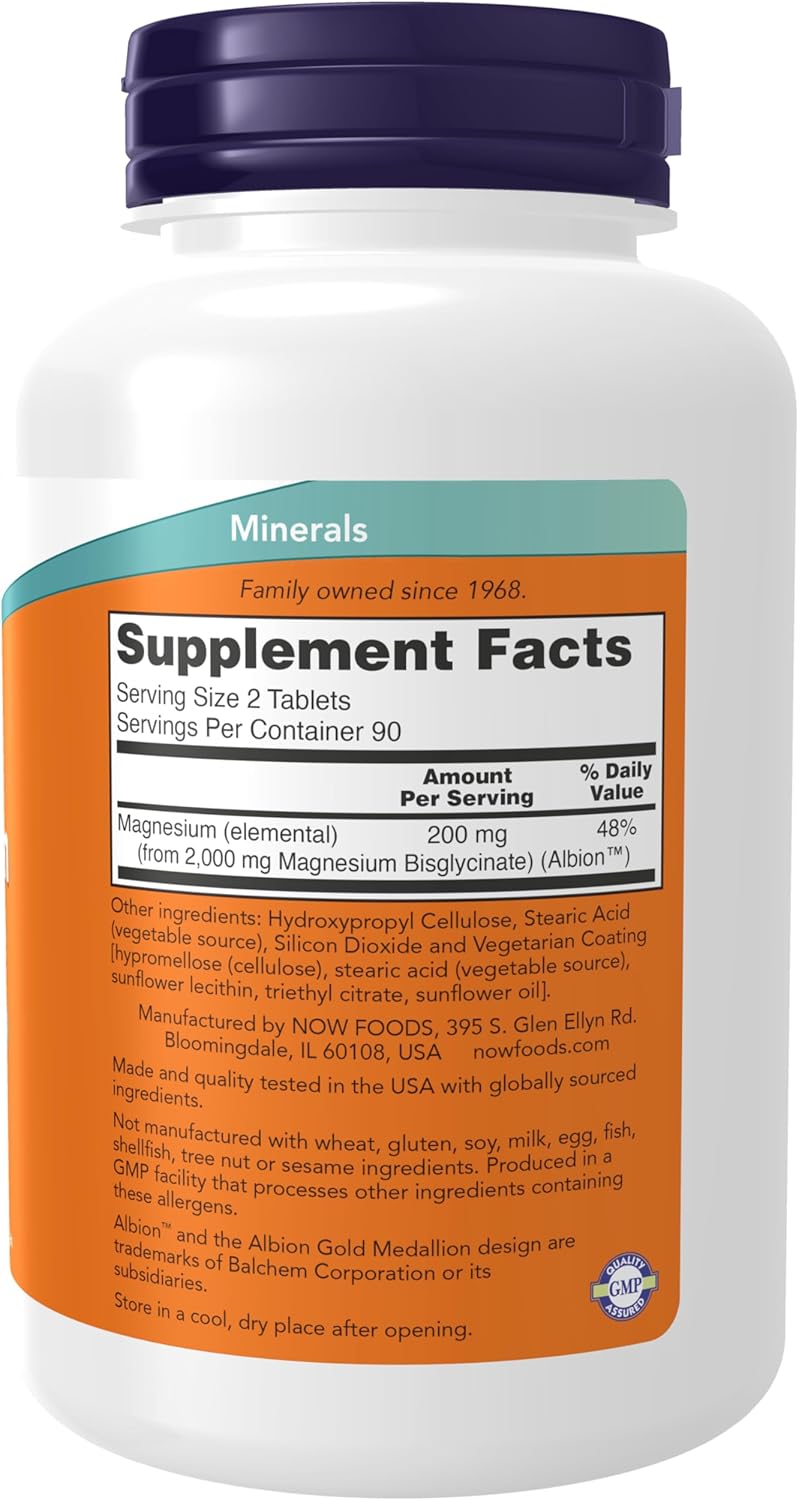 Now Foods Magnesium Glycinate Highly Absorbable Form Tablets, 180 Tablets