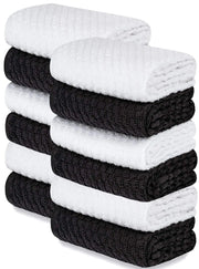 12 Pack Cotton Kitchen Towels Waffle Weave for Embroidery 15x26 In Black White