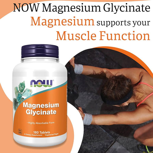 Now Foods Magnesium Glycinate Highly Absorbable Form Tablets, 180 Tablets
